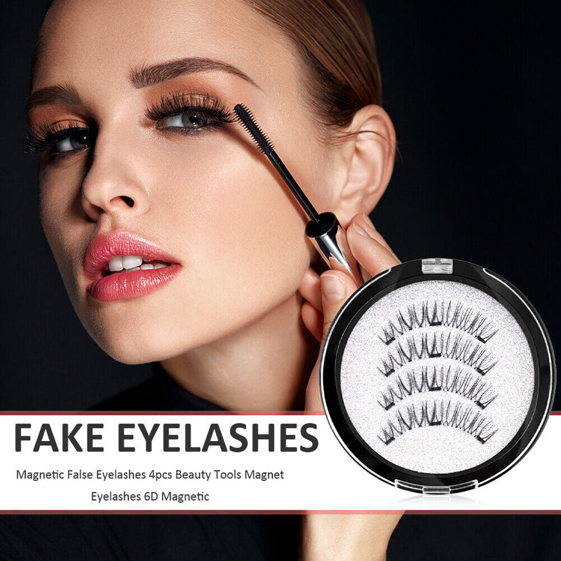 4pcs Reusable False Eyelashes 6D Extended Thick Magnetic Eyelashes Makeup Tool