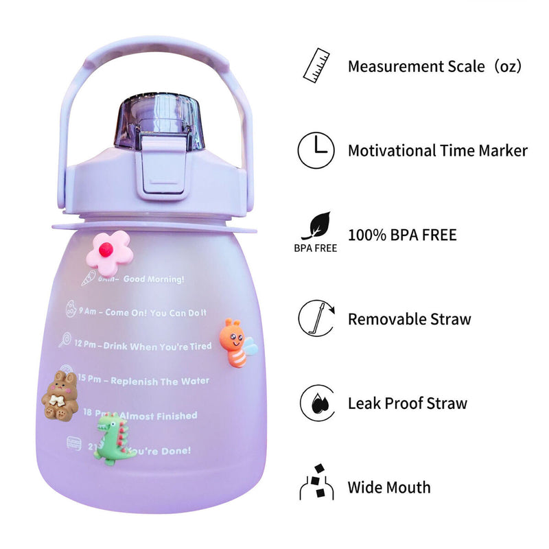 Water Bottle - Cute Belly Bottles Water Jug with Time Marker 1.3L (Purple) Newly