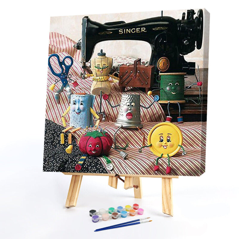 Hand Painted on Canvas DIY Sewing Machine Oil Paint By Numbers Drawing Kit