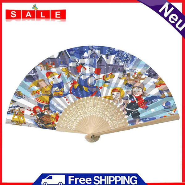 Hand Painted Folding Fan Oil Paint By Numbers DIY Snowman Kid Drawing Craft Gift