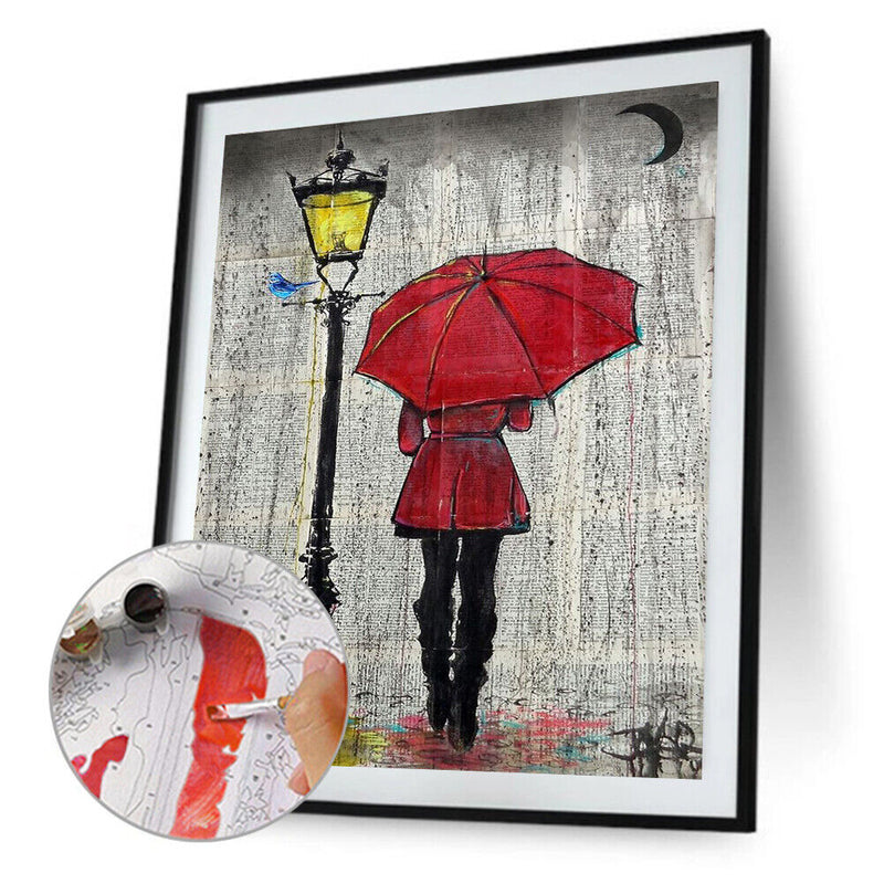 Umbrella Girl Oil Paint By Number Set DIY Coloring Drawing Hand Painted Wall Art