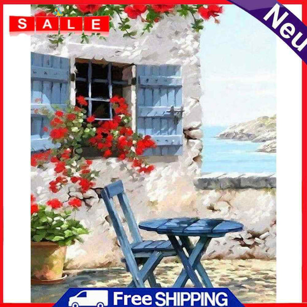 Frameless Oil Paint By Numbers DIY Seaside Garden Picture Craft Kit for Home