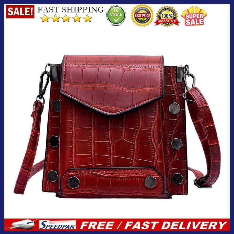 Rivet Stone Pattern Handbags Women Messenger Leather Shoulder Bag (Red)