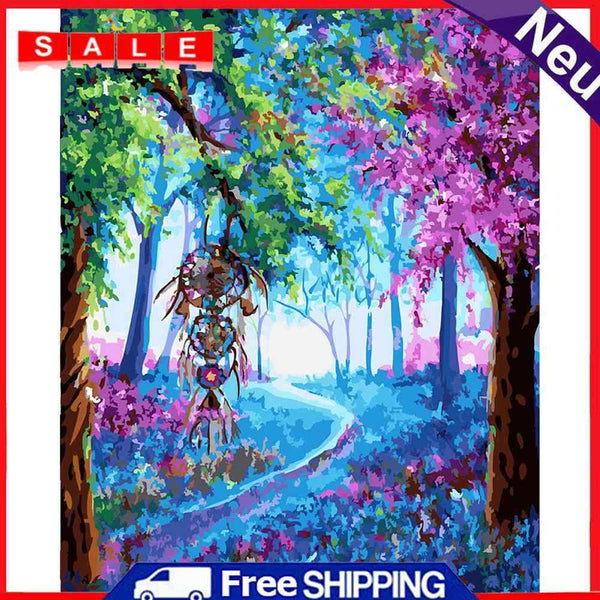 DIY Oil Painting By Numbers Kits Tree Hand Painted Canvas Color Drawing Picture