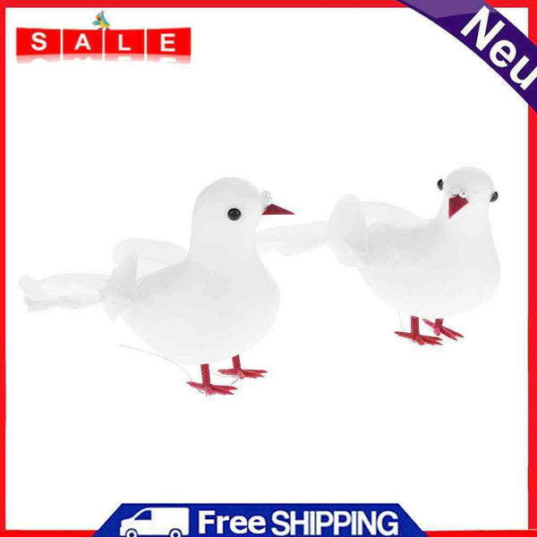 2pcs White Foam Feather Simulation Pigeons Wedding Table Decor Home Crafts