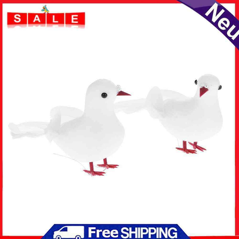 2pcs White Foam Feather Simulation Pigeons Wedding Table Decor Home Crafts