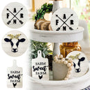 Wooden Farmhouse White Cow Letter Sculptures Ornament Round Plate Desktop Crafts
