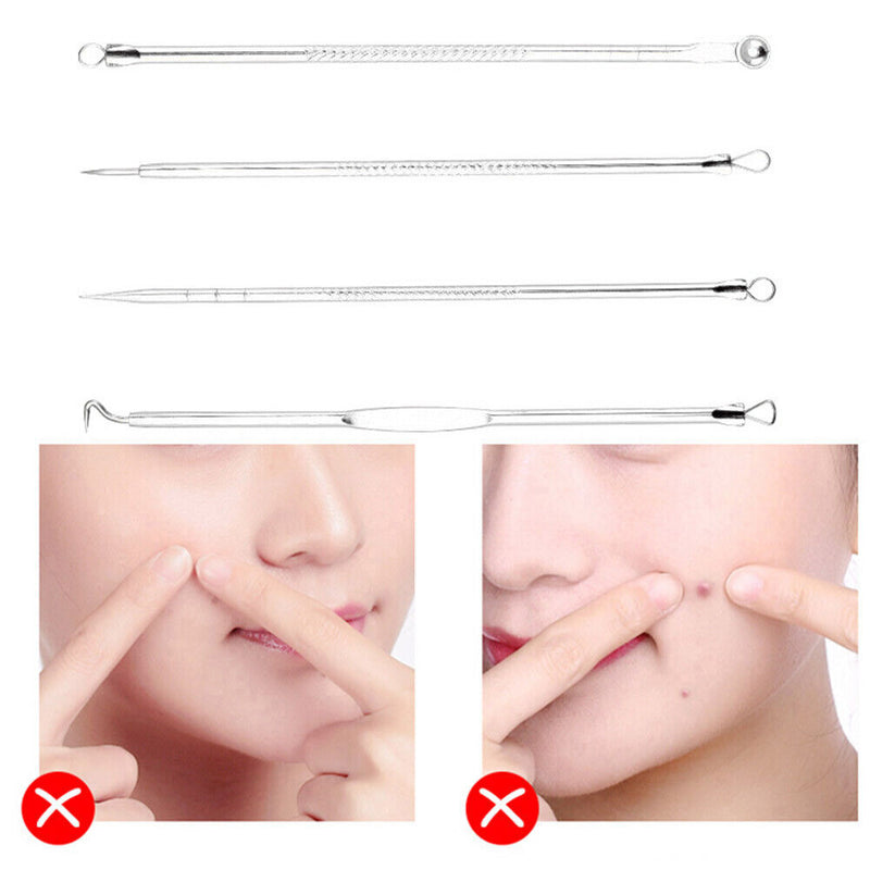 4pcs Durable Acne Needle Hook Set Pimple Spot Cleaning Needle Beauty Care Tool