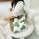 Fashion Women Love Print Plush Messenger Bag Autumn Winter Handbags (Green)