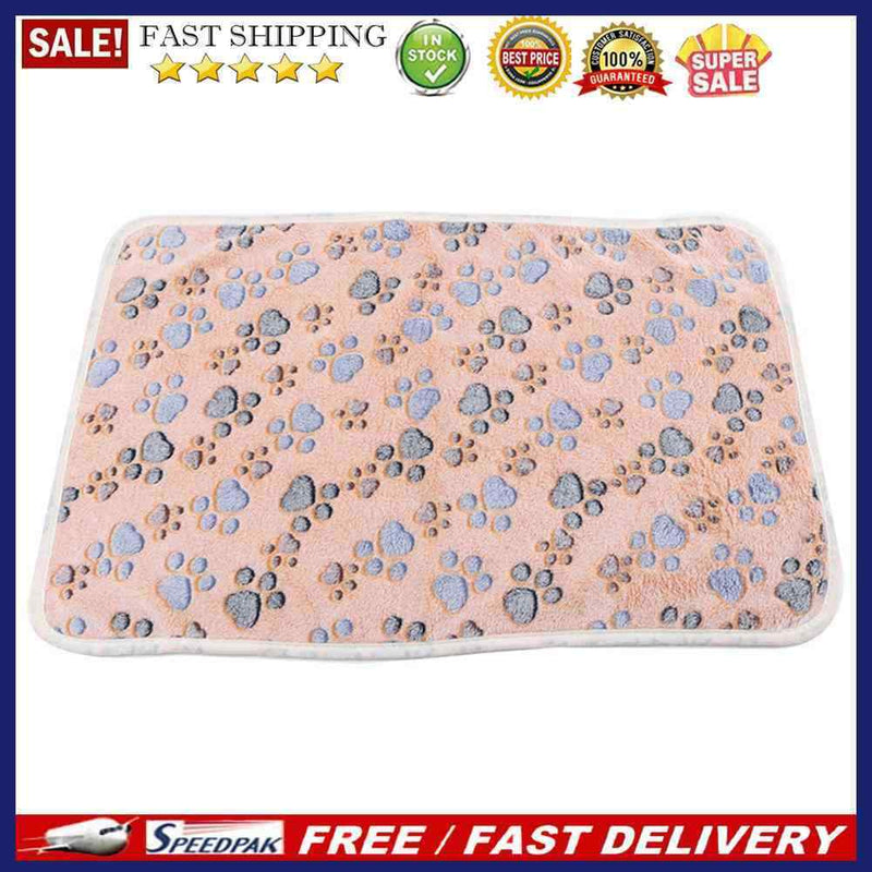 Warm Pet Blanket Coral Fleece Paw Foot Print Dog Bed Mats Sleeping Cover Mat