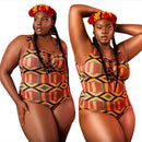 Ethnic Women Plus Size One-Piece Swimsuit Bandage Swimwear Beachwear(2XL)