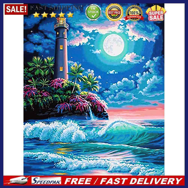 Lighthouse Full Moon 5D DIY Full Square Diamond Painting Digital Coloring M