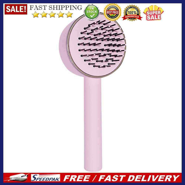 One-key Self-cleaning Hair Brush Anti-Static Airbag Massage Comb (Pink)