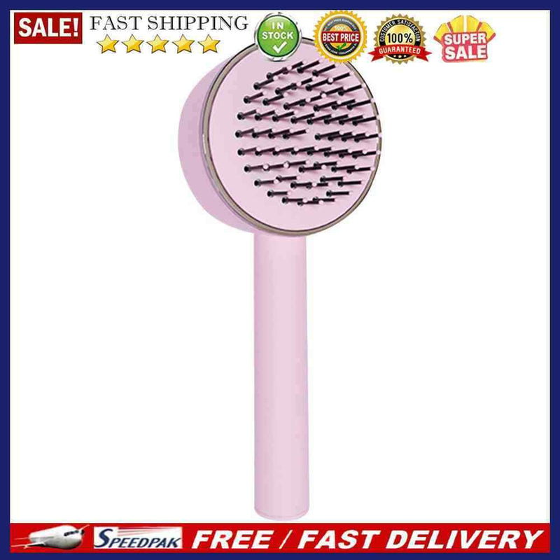 One-key Self-cleaning Hair Brush Anti-Static Airbag Massage Comb (Pink)
