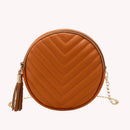 Women PU Leather Embroidery Thread with Tassel Zipper Shoulder Bag (Brown)