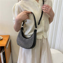 Crescent Shiny Diamond Women Shoulder Bag Leather Underarm Chain Handbags Clutch