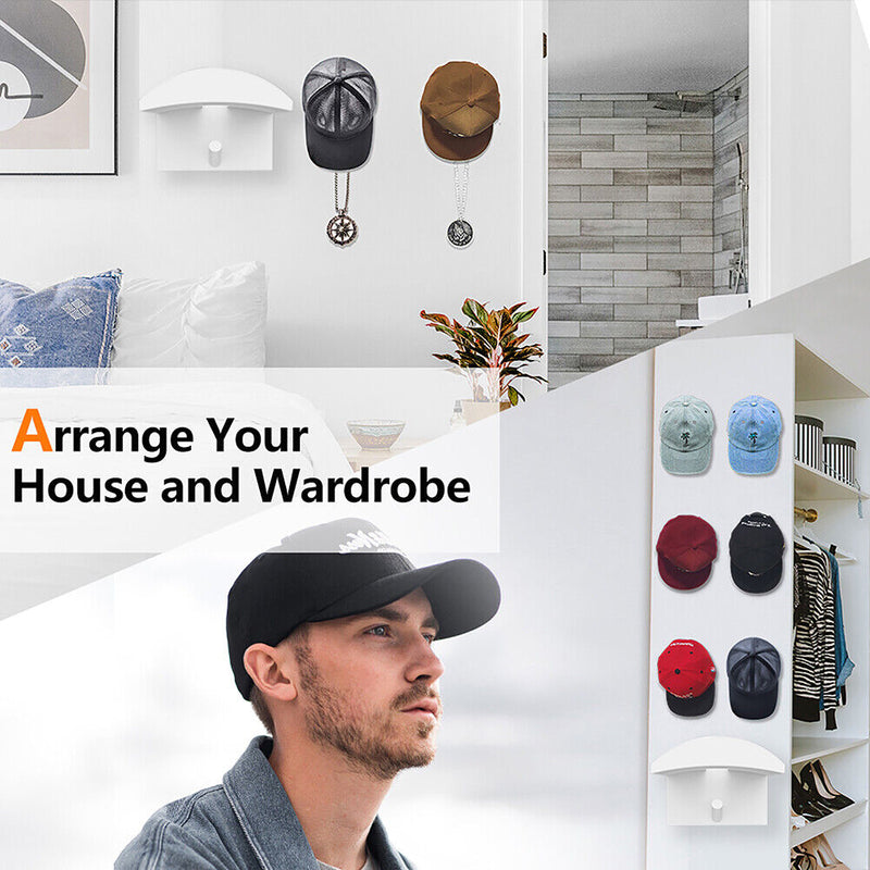 Adhesive Hat Hooks for Wall (10 Pack) - Baseball Caps Hangers Rack (White) Newly