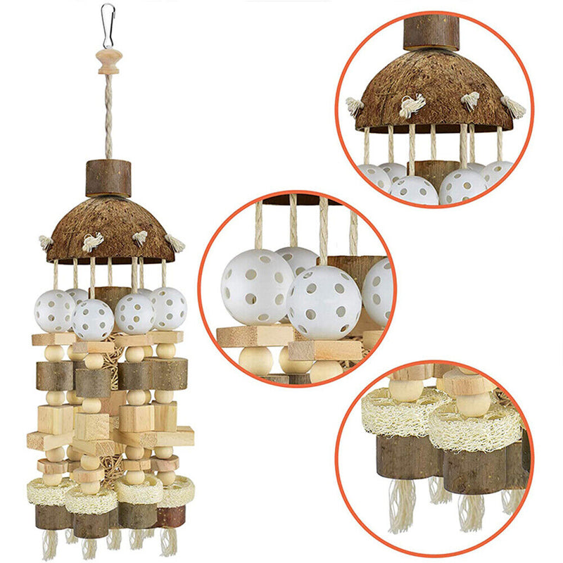 Hanging Wooden Blocks String Tearing Health Bird Parrot Cage Chewing Accessories