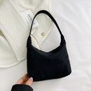 Women Nylon Solid Color Crescent Handbag Zipper Top-handle Bag (Black)