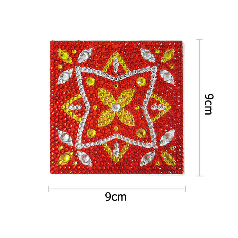 5D DIY Diamond Painting Kit Coaster Ceramics Insulation Cartoon Pad (Red)