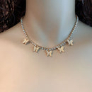 Rhinestone Pendant Necklace Women Butterfly Choker Bride Wedding Jewelry Gift
