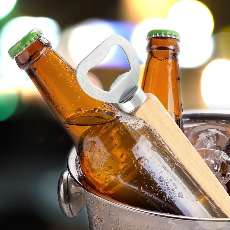 Stainless Steel Bottle Opener Wood Handle Drink Beer Cap Lid Kitchen Launcher