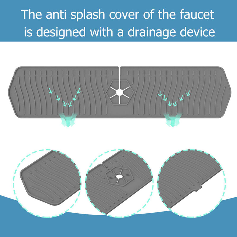 Silicone Faucet Absorbent Draining Mat Splash Guard Water Catcher (Grey) Newly