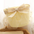 Summer Kids Girls Straw Shoulder Bag Lace Bow Beach Hat Coin Purse (White)