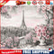 DIY Paint By Number Kit Iron Tower Pink Flowers No Frame Home Decoration