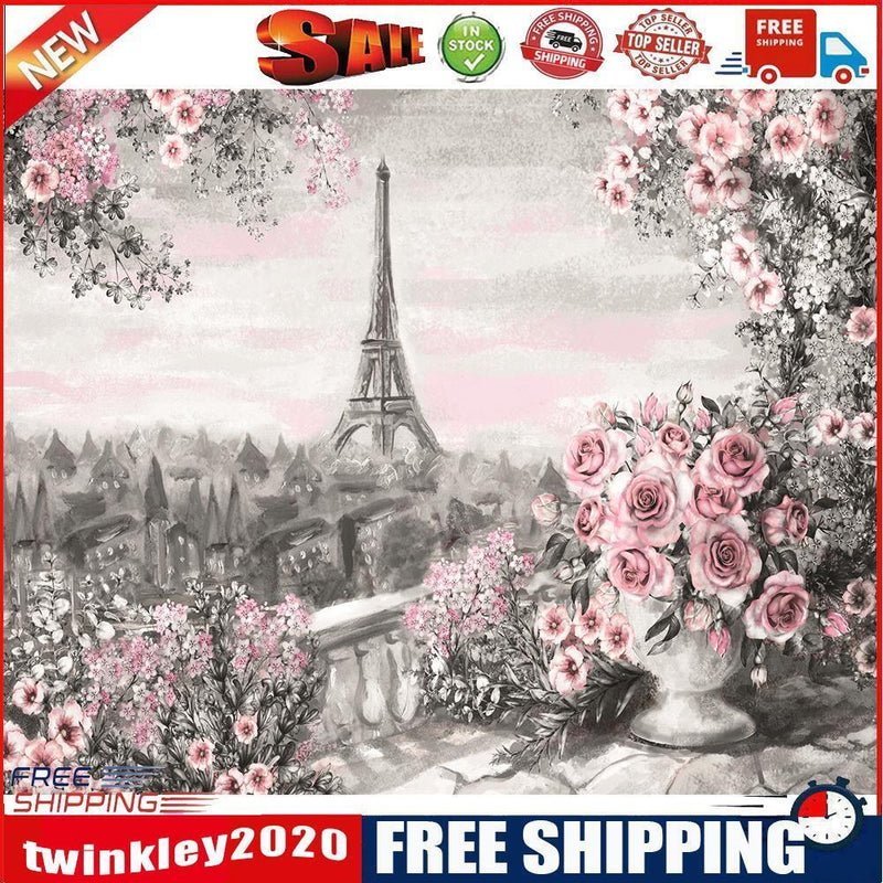 DIY Paint By Number Kit Iron Tower Pink Flowers No Frame Home Decoration