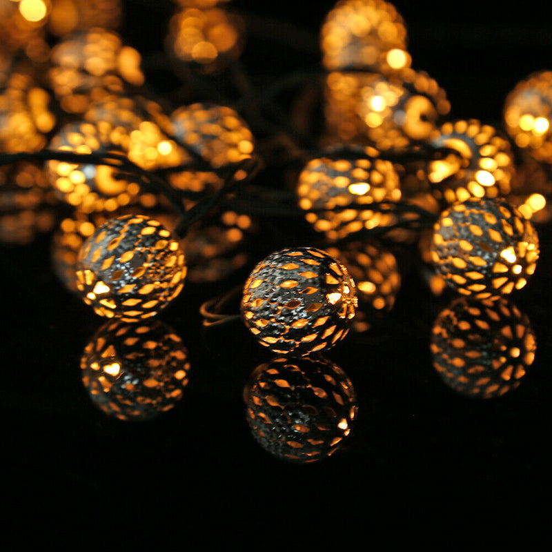 LED Solar String Light Hollow Moroccan Ball Lantern Garden Decor (Warm 7m)