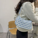 Fashion Women Oxford Cloth Plaid Print Underarm Bag Chain Handbags (Blue)