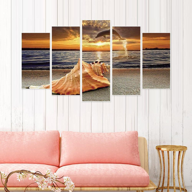 5pcs 5D DIY Full Drill Diamond Painting Seaside Sunset Embroidery Kit Wall