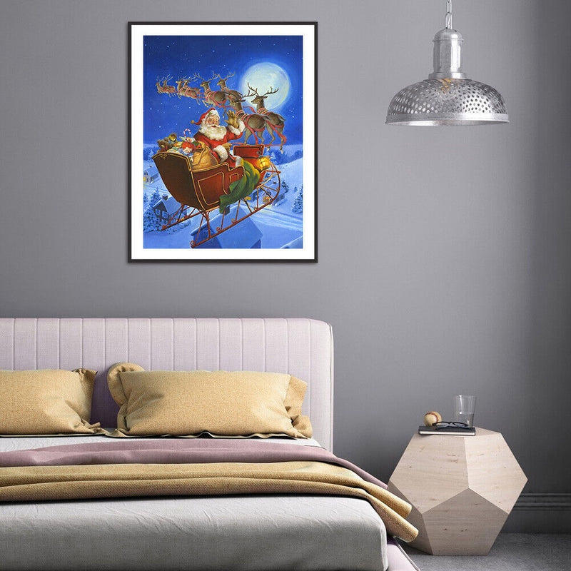 5D DIY Diamond Painting Santa Sleigh Full Round Drill Mosaic Christmas Picture