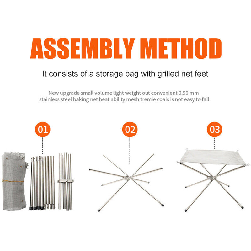 Outdoor Camp Stainless Steel Wood Stove Fire Rack Foldable Disassembling Fire Pit