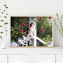 Frameless Oil Painting Picture By Number Cats On the Railing Hand Painted Craft