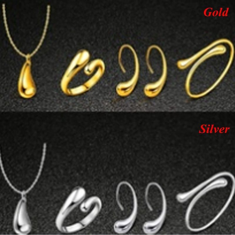 Wedding Necklace Women Ring Tear Drop Bracelet Earrings Open Bangle Jewelry Set