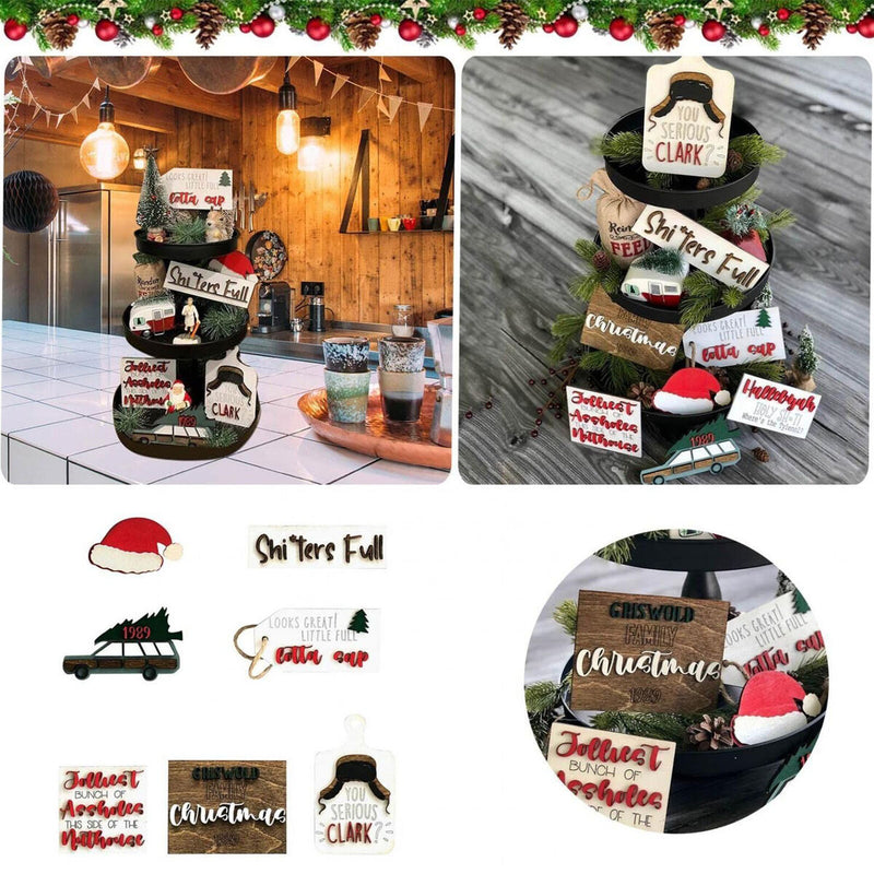 Farmhouse Tiered Tray Decor Set Wooden Rustic Mini Signs Decorations for Kitchen