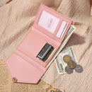 Pure Color Trifold PU Leather Coin Purse Women Simple Card Holder Short Wallet