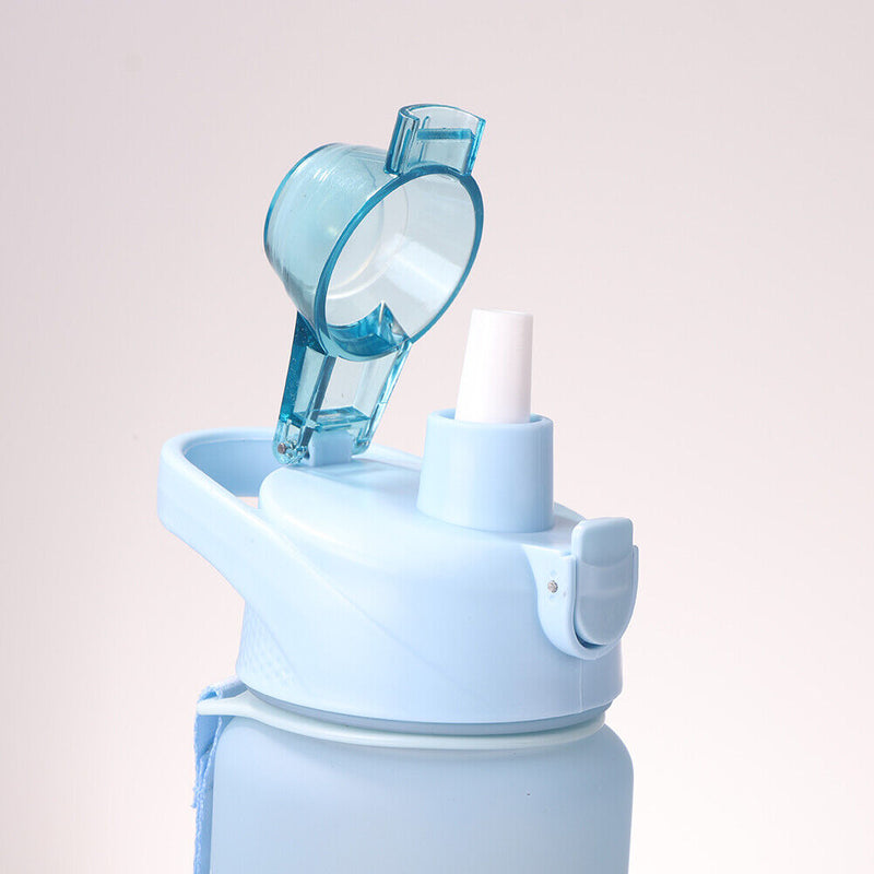 Outdoor Water Bottle with Straw BPA Free Gradient Sport Drinking Cup (Blue)