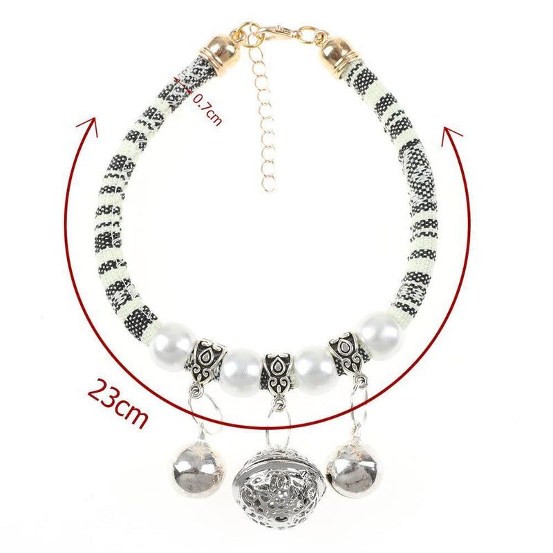 Pet Dog Cat Bell Cats Collar Necklace Print Knit Neck Rope (Black White M