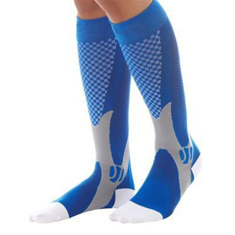 Compression Socks Unisex Sports Running Football Elastic Socks (Blue L/XL)