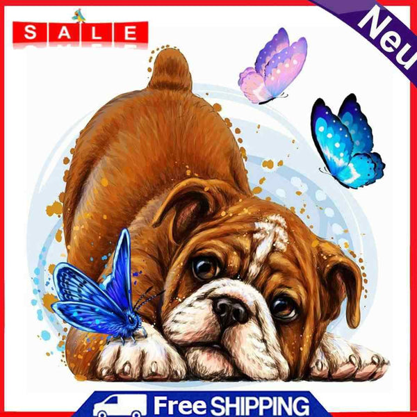 5D DIY Diamond Painting Pug Butterfly Full Round Drill Mosaic Rhinestone Picture