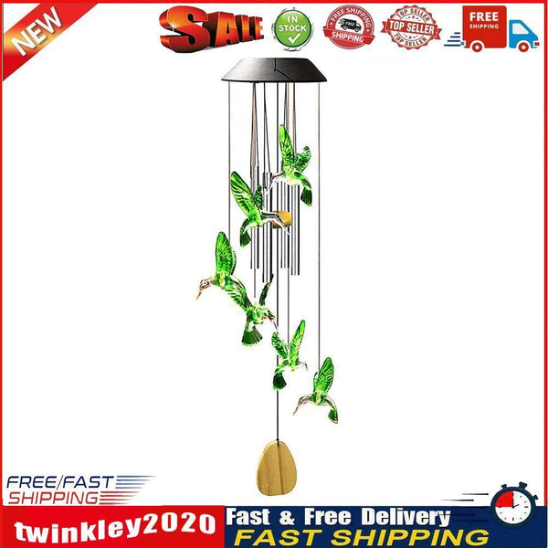 Colorful LED Solar Light Outdoor Wind Chime Hummingbird Pendant Lamps (A) Newly