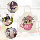Coffee Owl Printed Kitchen Cotton Linen Apron Cooking Baking Bibs Tools