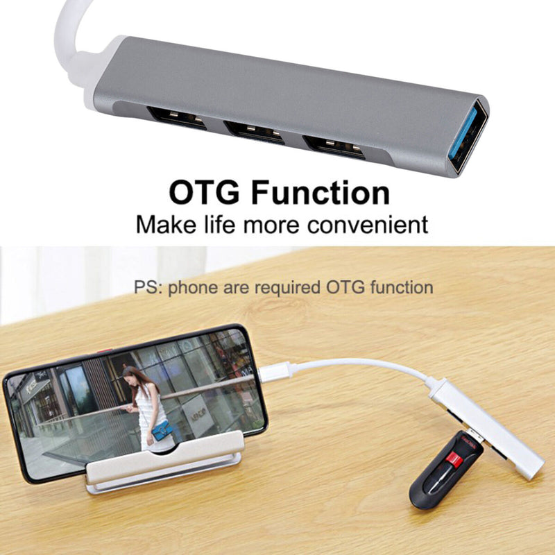 USB C Hub Splitter, USB 3.0 USB 2.0 4 in 1 Hub Dock Station Adapter (Grey)