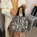 Daily Corduroy Bento Handbag Women Animal Lunch Storage Bag (Zebra Pattern)