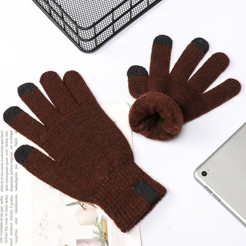 Women Thick Plush Knitted Wool Mitts Full Finger Mittens Sport Cycling Gloves