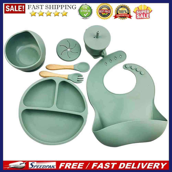 6pcs Silicone Baby Feeding Anti Slip Plates for Food Kids Tableware (Army Green)