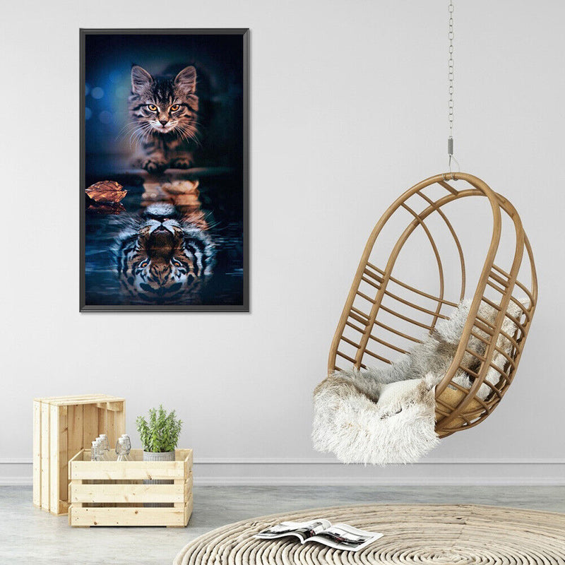 5D Diamond Painting Kit DIY Cat Reflection Full Round Drill Mosaic Wall Pic
